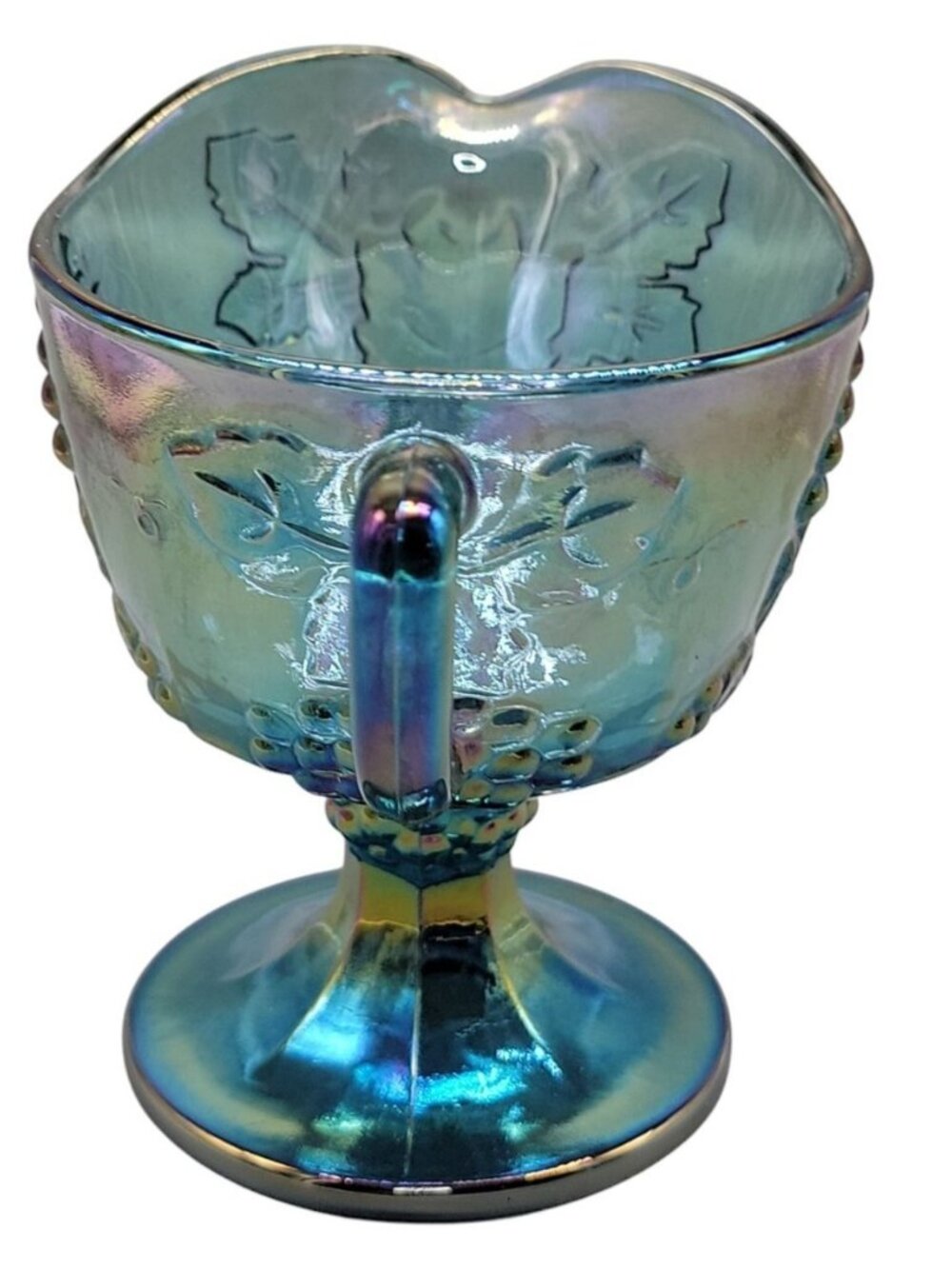 Vtg Colony Indiana Glass Blue Carnival Glass Harvest Grape Footed Creamer 1970s - Picture 3 of 7